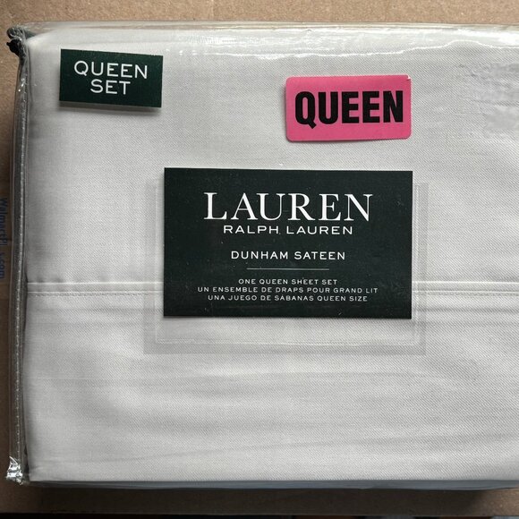 ralph lauren queen size DUNHAM SATEEN Sheet Set - COLOR: WHITE SMOKE - Picture 1 of 4